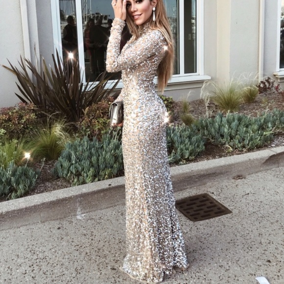 Parker Dresses & Skirts - Parker Black Sequin Leandra Gown in Silver & Nude